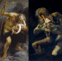 Saturno devorando a sus hijos por Rubens y Goya respectivamente